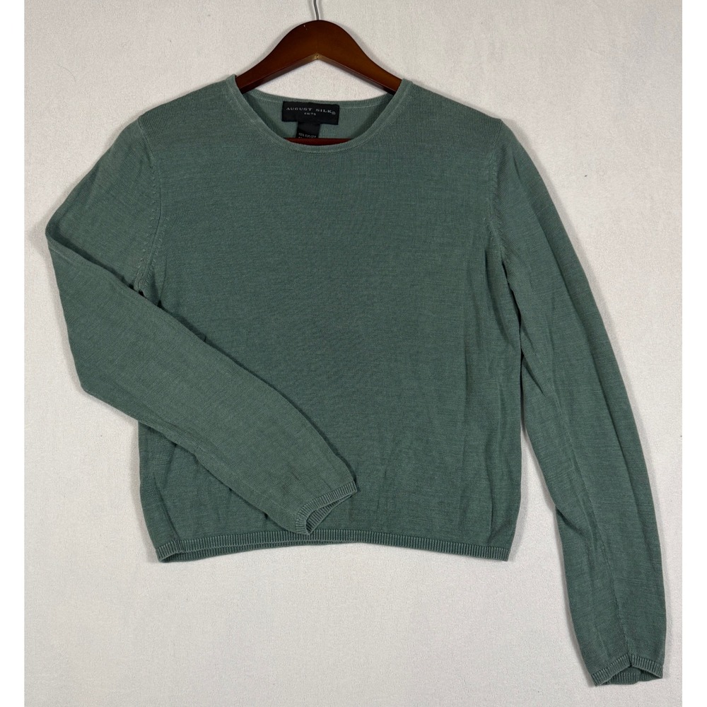 August Silk Knits Womens Medium Sage Green 100% Silk Crewneck Sweater LongSleeve